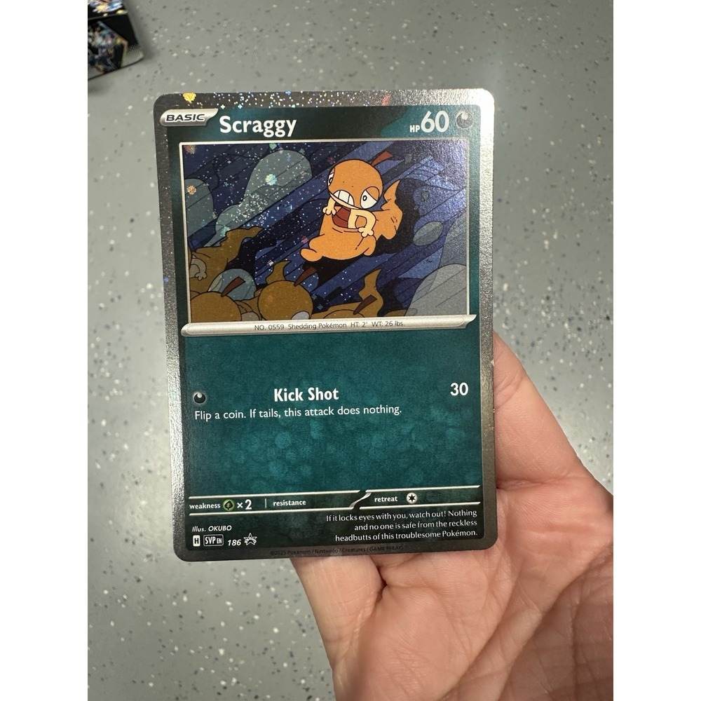 Pokémon TCG Scraggy 186 promo FART SWIRL 🌀 Black‎ Star Cosmos Holo Card NM